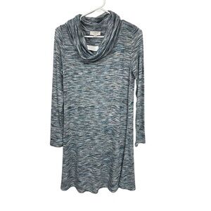 LOFT Outlet Blue Space Dye Cowl Neck Long Sleeve Dress Small